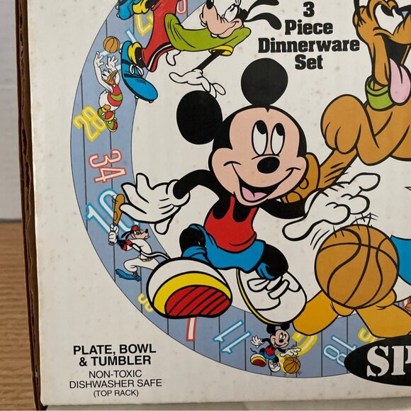 Vtg Betras Kids Mickey Mouse and Friends 3-Piece Dinnerware Set Sports 1993 New - Picture 7 of 11